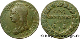 CONSULATE
Type : Cinq centimes Dupré, grand module 
Date : An 8 (1799-1800) 
Mint name / Town : Limoges 
Quantity minted : 4582198 
Metal : copper 
Di...
