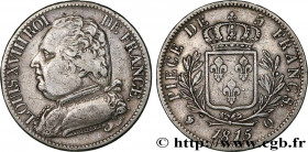 LOUIS XVIII
Type : 5 francs Louis XVIII, buste habillé 
Date : 1815 
Mint name / Town : Perpignan 
Quantity minted : 923931 
Metal : silver 
Diameter ...