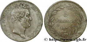 LOUIS-PHILIPPE I
Type : 5 francs type Tiolier avec le I, tranche en creux 
Date : 1830 
Mint name / Town : Nantes 
Quantity minted : 124860 
Metal : s...