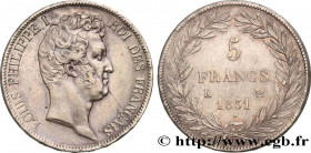 LOUIS-PHILIPPE I
Type : 5 francs type Tiolier avec le I, tranche en creux 
Date : 1831 
Mint name / Town : Bordeaux 
Quantity minted : 1.522.571 
Meta...