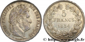 LOUIS-PHILIPPE I
Type : 5 francs IIe type Domard 
Date : 1834 
Mint name / Town : Rouen 
Quantity minted : 4451318 
Metal : silver 
Millesimal finenes...