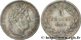 LOUIS-PHILIPPE I
Type : 5 francs IIe type Domard 
Date : 1839 
Mint name / Town : Lyon 
Quantity minted : 501.057 
Metal : silver 
Diameter : 37  mm
O...