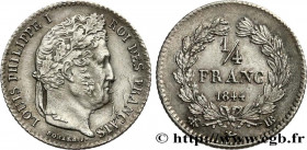 LOUIS-PHILIPPE I
Type : 1/4 franc Louis-Philippe 
Date : 1844 
Mint name / Town : Strasbourg 
Quantity minted : 36318 
Metal : silver 
Millesimal fine...