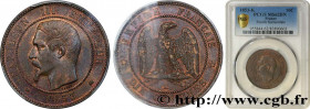 SECOND EMPIRE
Type : Dix centimes Napoléon III, tête nue 
Date : 1853 
Mint name / Town : Bordeaux 
Quantity minted : 1268672 
Metal : bronze 
Diamete...