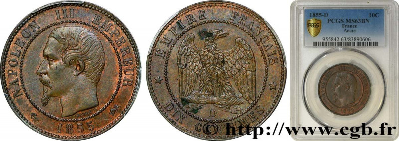 SECOND EMPIRE
Type : Dix centimes Napoléon III, tête nue 
Date : 1855 
Mint name...