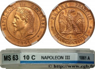 SECOND EMPIRE
Type : Dix centimes Napoléon III, tête laurée 
Date : 1861 
Mint name / Town : Paris 
Quantity minted : 3688306 
Metal : bronze 
Diamete...