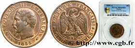 SECOND EMPIRE
Type : Cinq centimes Napoléon III, tête nue 
Date : 1855 
Mint name / Town : Paris 
Quantity minted : 15945210 
Metal : bronze 
Diameter...
