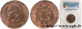 SECOND EMPIRE
Type : Cinq centimes Napoléon III, tête laurée 
Date : 1863 
Mint name / Town : Bordeaux 
Quantity minted : 9437336 
Metal : bronze 
Dia...