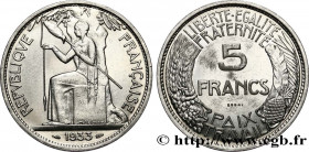 III REPUBLIC
Type : Concours de 5 francs, essai de Delannoy 
Date : 1933 
Mint name / Town : Paris 
Quantity minted : --- 
Metal : nickel 
Diameter : ...