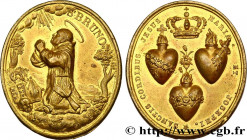 RELIGIOUS MEDALS
Type : Médaille, Saint Bruno 
Date : n.d. 
Metal : gilt copper 
Diameter : 37  mm
Weight : 15,49  g.
Edge : lisse 
Puncheon : sans po...