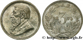 SOUTH AFRICA
Type : 3 Pence Kruger 
Date : 1895 
Quantity minted : 113000 
Metal : silver 
Diameter : 16  mm
Orientation dies : 12  h.
Weight : 1,43  ...