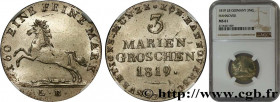 GERMANY - HANOVER
Type : 3 Mariengroschen 
Date : 1819 
Metal : billon 
Diameter : 21  mm
Orientation dies : 12  h.
Weight : 3,22  g.
Edge : lisse 
Ob...
