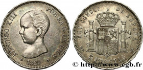 SPAIN - KINGDOM OF SPAIN - ALFONSO XIII
Type : 5 Pesetas 1er type 
Date : 1889 
Mint name / Town : Madrid 
Quantity minted : 4681328 
Metal : silver 
...