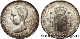 SPAIN - KINGDOM OF SPAIN - ALFONSO XIII
Type : 5 Pesetas 1er type 
Date : 1891 
Mint name / Town : Madrid 
Quantity minted : 11659556 
Metal : silver ...