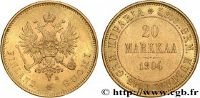 FINLAND - GRAND-DUCHY - NICHOLAS II
Type : 20 Markaa 
Date : 1904 
Mint name / Town : Helsinki 
Quantity minted : 188000 
Metal : gold 
Millesimal fin...