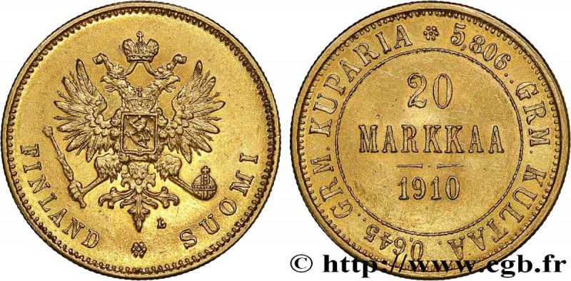INVESTMENT GOLD
Type : 20 Markkaa 
Date : 1910 
Mint name / Town : Helsinki 
Qua...