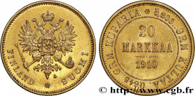 INVESTMENT GOLD
Type : 20 Markkaa 
Date : 1910 
Mint name / Town : Helsinki 
Quantity minted : 201000 
Metal : gold 
Millesimal fineness : 900  ‰
Diam...