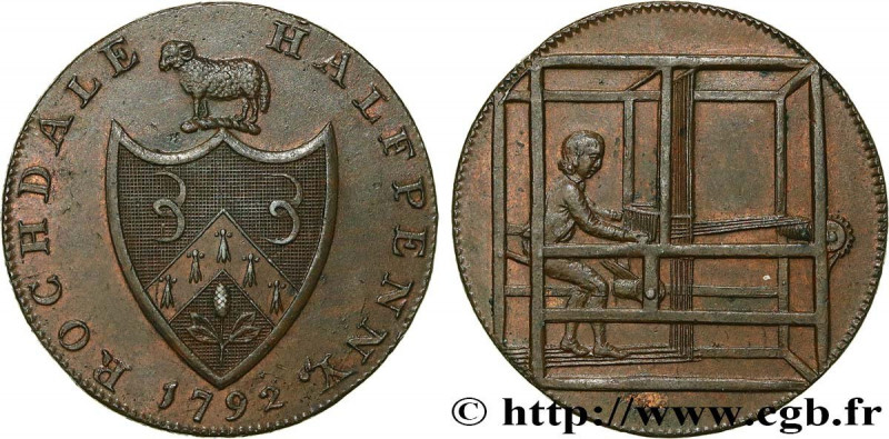 BRITISH TOKENS OR JETTONS
Type : 1/2 Penny Rochdale (Lancashire)  
Date : 1792 
...