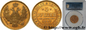 RUSSIA - NICHOLAS I
Type : 5 Rouble 
Date : 1847 
Mint name / Town : Saint-Pétersbourg 
Quantity minted : 3900000 
Metal : gold 
Millesimal fineness :...