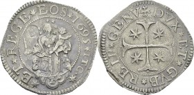 Italie - Gênes
 République - Doges biennaux (1528-1797)
 Scudo stretto - 1695 ITC.
 Contremarqué d’un portail génois. Rare.
 TTB à Superbe
 200 /...