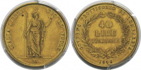 Italie - Lombardie 
 Gouvernement Provisoire (1848) 
 40 lires or - 1848 M Milan.
 Superbe - PCGS AU 53
 1.000 / 1.200