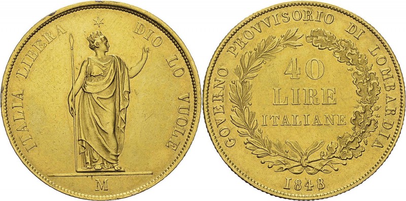 Italie - Lombardie 
 Gouvernement Provisoire (1848) 
 40 lires or - 1848 M Mil...