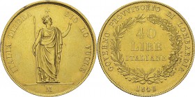Italie - Lombardie 
 Gouvernement Provisoire (1848) 
 40 lires or - 1848 M Milan.
 Légèrement nettoyé. Superbe
 800 / 900