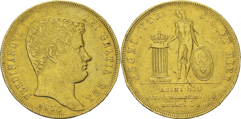 Italie - Naples 
 Ferdinand II (1830-1859)
 30 ducats or - 1833 Naples. 
 Sup...