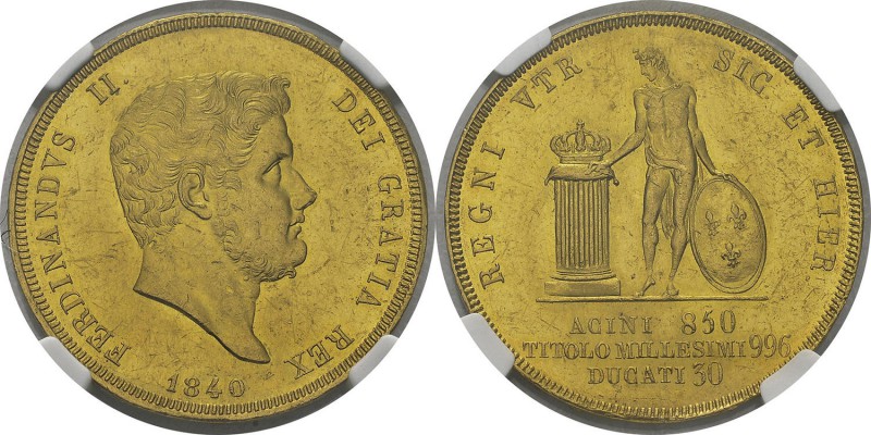 Italie - Naples 
 Ferdinand II (1830-1859)
 30 ducats or - 1840 Naples.
 Très...