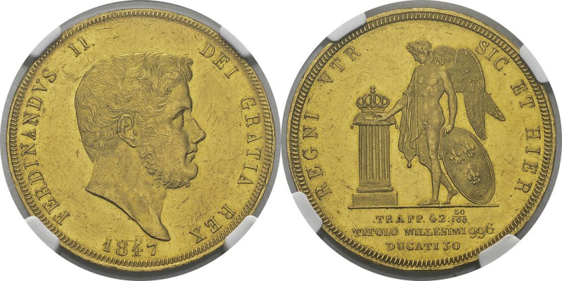Italie - Naples 
 Ferdinand II (1830-1859)
 30 ducats or - 1847 Naples.
 Très...