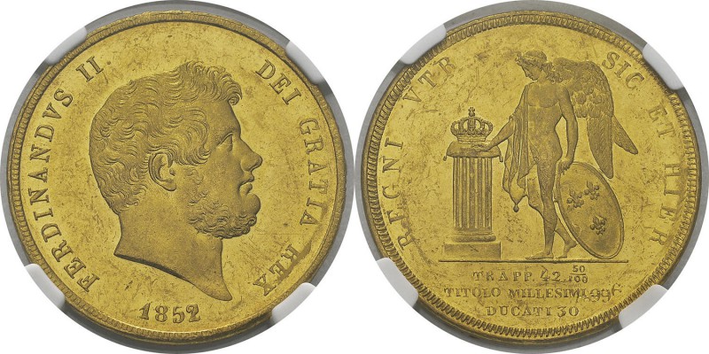 Italie - Naples 
 Ferdinand II (1830-1859)
 30 ducats or - 1852 Naples.
 Très...