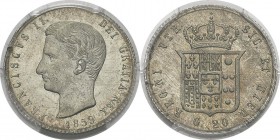 Italie - Naples 
 François II (1859-1861)
 20 grana - 1859 Naples. 
 Seule année pour le type. Remarquable qualité.
 Pratiquement FDC - PCGS MS 64...