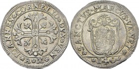 Italie - Venise
 Giovanni II Corner (1709-1722) 
 Ecu à la croix - Non daté.
 D’une qualité remarquable. 
 Pratiquement FDC - NGC MS 63
 1.200 / ...