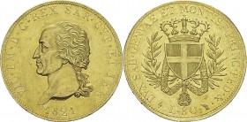 Italie - Sardaigne
 Victor-Emmanuel Ier (1814-1821)
 80 lires - 1821 L Turin. 
 D’une grande rareté.
 Légère trace d’essayage.
 Superbe - NGC AU ...