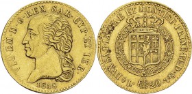 Italie - Sardaigne
 Victor-Emmanuel Ier (1802-1821) 
 20 lires or - 1818 L Turin.
 Superbe
 500 / 700