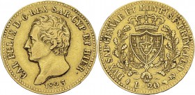 Italie – Sardaigne
 Charles-Félix (1821-1831) 
 20 lires or - 1823 L Turin.
 TTB
 250 / 350