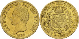 Italie - Sardaigne
 Charles-Félix (1821-1831) 
 20 lires or - 1827 L Turin. 
 Magnifique exemplaire.
 Superbe
 300 / 400