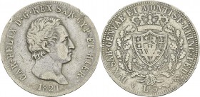 Italie - Sardaigne
 Charles-Félix (1821-1831)
 5 lires - 1821 L Turin. 
 B à TB
 300 / 400