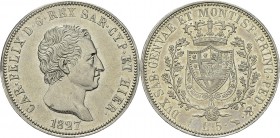 Italie - Sardaigne
 Charles-Félix (1821-1831)
 5 lires - 1827 L Turin. 
 Superbe
 100 / 200