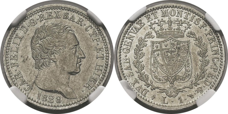 Italie - Sardaigne
 Charles-Félix (1821-1831)
 1 lire - 1828 L Turin.
 Exempl...