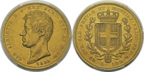 Italie - Sardaigne
 Charles-Albert (1831-1849)
 100 lires or - 1832 P Gênes. 
 Magnifique exemplaire.
 Superbe - PCGS AU 55
 1.400 / 1.600