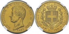 Italie - Sardaigne
 Charles-Albert (1831-1849)
 100 lires or - 1833 P Turin. 
 Magnifique exemplaire.
 Superbe - NGC AU 58
 1.400 / 1.600