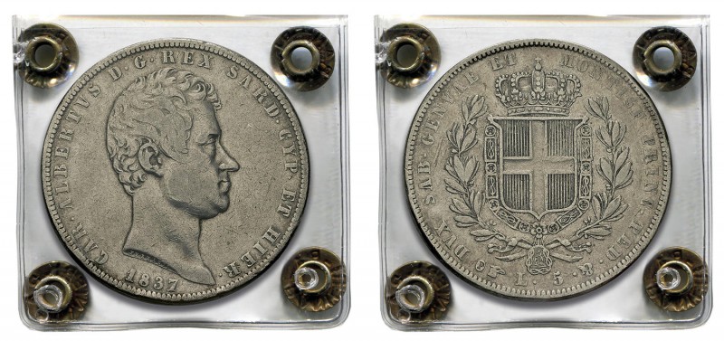 Italie - Sardaigne
 Charles-Albert (1831-1849)
 5 lires - 4ème type - 1837 P T...