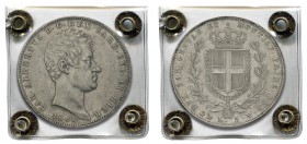 Italie - Sardaigne
 Charles-Albert (1831-1849)
 5 lires - 4ème type - 1848 P Gênes.
 Certifié par Ranieri S.R.L (Q/FDC). 
 Superbe à FDC
 400 / 6...