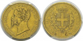 Italie - Sardaigne
 Victor-Emmanuel II (1849-1861) 
 10 lires or - 1850 B Turin.
 Rare dans cette qualité. 
 Superbe - PCGS AU 50
 600 / 700