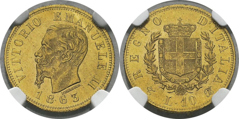 Italie
 Victor-Emmanuel II (1861-1878)
 10 lires or - 1863 T Turin - 18,5 mm....