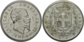 Italie
 Victor-Emmanuel II (1861-1878)
 5 lires - 1870 M Milan. 
 Superbe à FDC - PCGS MS 61
 100 / 150