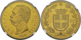 Italie
 Umberto Ier (1878-1900) 
 100 lires or - 1888 R Rome.
 Année rare - 1169 exemplaires.
 Pratiquement FDC - NGC MS 61
 6.000 / 7.000