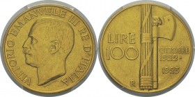 Italie
 Victor-Emmanuel III (1900-1946) 
 100 lires or - 1923 R Rome.
 Trace d’essayage.
 TTB - PCGS XF Details filed rims
 1.600 / 1.800