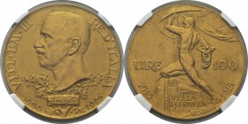 Italie
 Victor-Emmanuel III (1900-1946)
 Epreuve sur flan bruni mat du 100 lires or - 1925 R Rome. 
 Qualité remarquable.
 Flan Bruni Mat - NGC PF...